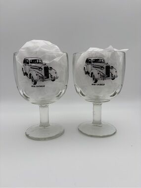 Vintage 1936 La Salle Automobilia Thumbprint Goblets - Set of 2